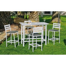 Set Bar Salon De Jardin À Manger Tropea-130 Avec 4Xtropea-2 + Coussin(S) Assise Finition Blanc Tissus Sara Gris Fonce Dralon De 4 Places