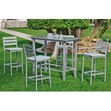 Set Bar Salon De Jardin À Manger Tropea-130 Avec 4Xtropea-2 + Coussin(S) Assise Finition Gris Argent Plata Tissus Gris Clair Marilan Dralon De 4 Places