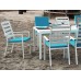 Set Salon De Jardin À Manger Palma-220 Avec 8Xpalma-3 + Coussin(S) Complet(S)  Finition Blanc Tissus Turquoise Dralon De 8 Places