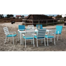 Set Salon De Jardin À Manger Palma-220 Avec 8Xpalma-3 + Coussin(S) Complet(S)  Finition Blanc Tissus Turquoise Dralon De 8 Places