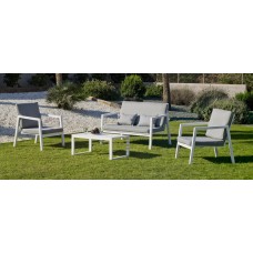 Salon De Jardin Sofa Agata-7 Finition Blanc Tissus Gris Clair Mariland Dralon De 4 À 5 Places