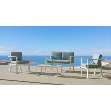 Salon De Jardin Sofa Azores-7-Dl Finition Blanc Tissus Fara Verd Dralonlux De 4 Places