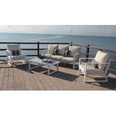 Salon De Jardin Sofa Bolonia-8 Finition Blanc Tissus Beige Dralon De 4 À 5 Places