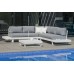 Salon De Jardin Sofa Corner Menfis-7 Finition Blanc Tissus Gris Clair Mariland Dralon De 4 À 6 Places