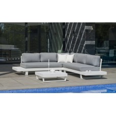 Salon De Jardin Sofa Corner Menfis-7 Finition Blanc Tissus Gris Clair Mariland Dralon De 4 À 6 Places