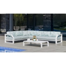 Salon De Jardin Sofa Zafiro-28-Dl Finition Blanc Tissus Assise Mirta Verde / Dossier Dalia Verde Dralonlux De 4 À 7 Places