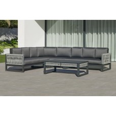 Salon De Jardin Sofa Monterrey-28 Finition Anthracite/Cordage Gris Tissus Gris Sara Fonce Dralon De 4 À 9 Places