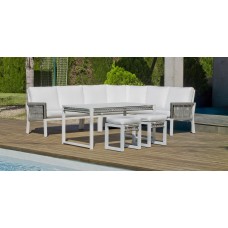 Salon De Jardin Sofa Havana-30 Finition Blanc/Cordage Gris Tissus Anais Blanc Dralon De 4 À 8 Places