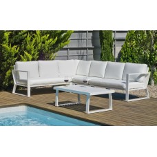 Salon De Jardin Sofa Bolonia-28 Finition Blanc Tissus Anais Blanc Dralon De 6 À 7 Places