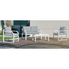 Salon De Jardin Sofa Genova-7 Finition Blanc Tissus Gris Clair Mariland Dralon De 4 Places