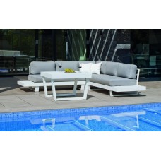 Salon De Jardin Sofa Menfis-8 Finition Blanc Tissus Gris Clair Marilan Dralon De 4 À 6 Places