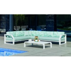 Salon De Jardin Sofa Zafiro-28-Dl Finition Blanc Tissus Dalia Verde Dralonlux De 4 À 7 Places