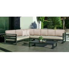 Salon De Jardin Sofa Cosmos-28-Dl Finition Anthracite Tissus Mirta Beige Dralonlux De 4 À 7 Places