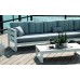 Salon De Jardin Sofa Cosmos-28 Finition Blanc Tissus Assise Gris Mariland / Dossier Raye Vigore Dralon De 4 À 7 Places