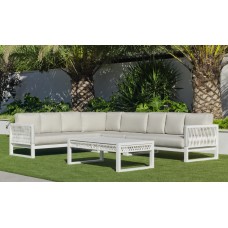 Salon De Jardin Sofa Monterrey-28-Dl Finition Blanc/Cordage Blanc Tissus Indara Beige Dralonlux De 4 À 9 Places