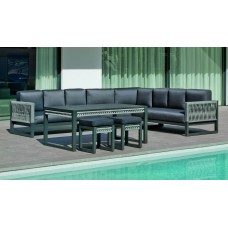 Salon De Jardin Sofa Monterrey-30-Dl Finition Anthracite/Cordage Gris Tissus Enma Gris Fonce Dralonlux De 4 À 10 Places