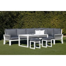 Salon De Jardin Sofa Estambul-30-Dl Finition Blanc/Cordage Gris Tissus Enma Gris Fonce Dralonlux De 4 À 8 Places