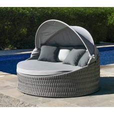 Lit Bain De Soleil Tenerife-15 Finition Anthracite/Cordage Gris Tissus Gris Clair  Dralonlux