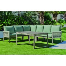 Salon De Jardin Sofa Havana-29-Dl Finition Champagne/Cordage Champagne Tissus Amaya Vert Kaki Dralonlux De 4 À 6 Places