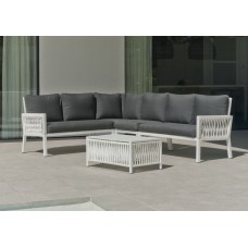 Salon De Jardin Sofa Havana-28-Dl Finition Blanc/Cordage Blanc Tissus Joana Gris Fonce Dralonlux De 4 À 6 Places