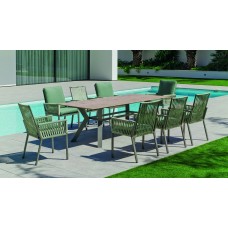 Set Salon De Jardin À Manger Veneto-220-Neolith/Catania-3 Avec Coussin(S) Complet(S) X8 Dralonlux Finition Champagne/Neolith Bois Boheme Tissus Amaya Vert Kaki Dralonlux De 8 Places