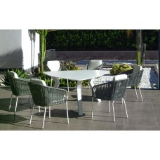 Set Salon De Jardin À Manger Everest-155-Krion/Tulip-3 Avec Coussin(S) Complet(S) X6 Dralon Finition Blanc/Cordage Gris Tissus Anais Blanc Dralon De 6 Places