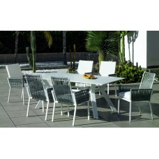 Set Salon De Jardin À Manger Andes-210-Krion/Catania-3 Avec Coussin(S) Complet(S) X6 Dralon Finition Blanc/Cordage Gris Tissus Anais Blanc Dralon De 6 Places