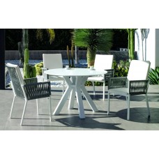 Set Salon De Jardin À Manger Montblanc-120-Krion/Catania-3 Avec Coussin(S) Complet(S) X4 Dralon Finition Blanc/Cordage Gris Tissus Anais Blanc Dralon De 4 Places