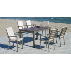 Set Salon De Jardin À Manger Camelia-Hpl-180 Avec 6Xpalma-3- + Coussin(S) Complet(S)  Dralon Finition Champagne/Plateau Hpl Design Bois Tissus Liso Beige Dralon De 6 Places