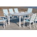 Set Salon De Jardin À Manger Palma-Hpl-220 Avec 8Xcaravel-3 + Coussin(S) Complet(S)  Dralonlux Finition Blanc/Hpl Design Blanc Tissus Praga Rayas Azul Bleu Blanc Dralonlux De 8 Places