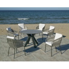 Set Salon De Jardin À Manger Valonia-Hpl-120 Avec 6Xtulip-3 Dralonlux Finition Anthracite/Hpl Design Pierre Grise Argenta/Cordage Gris Tissus Mirta Dralonlux De 6 Places