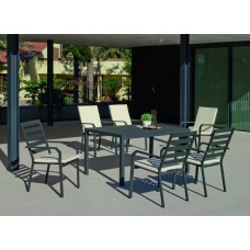 Set Salon De Jardin À Manger Palma-220 Avec 6Xcaravel-3 + Coussin(S) Complet(S)  Finition Anthracite Tissus Alba Ecru Dralon De 6 Places