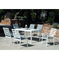 Set Salon De Jardin À Manger Palma-220 Avec 6Xpalma-3 + Coussin(S) Complet(S)  Finition Blanc Tissus Gris Clair Marilan Dralon De 6 Places