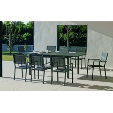 Set Salon De Jardin À Manger Palma-170/220 Avec 8Xroma-3 Finition Anthracite Tissus Gris Fonce Textilene De 8 Places