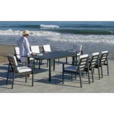 Set Salon De Jardin À Manger Palma-Hpl-170/220 Avec 8Xcamelia-30 Dralonlux Finition Antracite/Hpl Facon Ardoise Tissus Indara Gris Clair Dralonlux De 8 Places