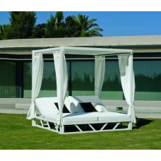 Lit De Jardin Balinaise Balinesa-210-D-Cortinas Finition Blanc Tissus Anais Blanc Dralon De 2 Places