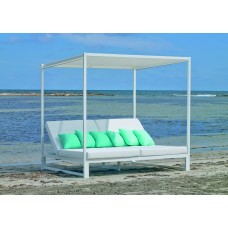 Lit De Jardin Balinaise Texas-195-Sincortinas Finition Blanc Tissus Blanc Dralon De 2 Places