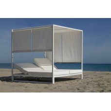 Lit De Jardin Balinaise Creta-D-Textilen Finition Blanc Tissus Blanc Dralon De 2 Places