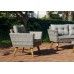 Salon De Jardin Sofa Meridien-7 Finition Pieds En Bois Acacia Tissus Gris  De 5 Places