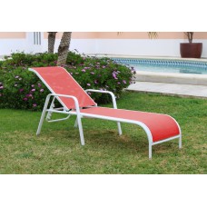 Lot De 2 : Bain De Soleil Costablanca-12X2 Finition Blanc Tissus Rouge Textilene