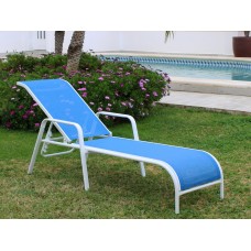 Lot De 2 : Bain De Soleil Costablanca-12X2 Finition Blanc Tissus Bleu Textilene