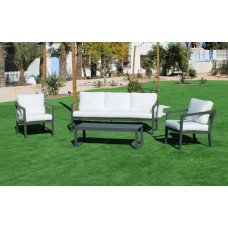 Salon De Jardin Sofa Acapulco-8 Finition Anthracite Tissus Anais Blanc Dralon