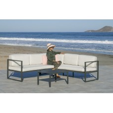 Salon De Jardin Sofa Corner Adel-7 Dralon Finition Anthracite Tissus Alba Crudo Dralon