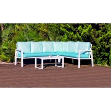 Salon De Jardin Sofa Dalia-27 Dralonlux Finition Blanc Tissus Assise Amatiste Azul - Dossier Praga Raye Azul Dralonlux