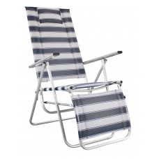 Lot De 2 : Fauteuil Grand Relax Neptuno-70-Confortx2 Finition Aluminium Tissus Rayé Bleu Textilene