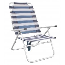 Lot De 2 : Grand Fauteuil Bora-140X2 Finition Aluminium Tissus Rayé Bleu Textilene