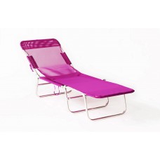 Lot De 2 : Lit De Plage, Lit De Camp Valparaiso-45X2 Finition Aluminium Tissus Fuschia Textilene