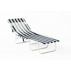 Lot De 2 : Lit De Plage, Lit De Camp Valparaiso-45X2 Finition Aluminium Tissus Rayé Bleu Textilene