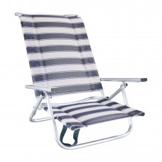 Lot De 2 : Fauteuil Bas Marela-134 X2 Finition Aluminium Tissus Rayé Bleu Textilene