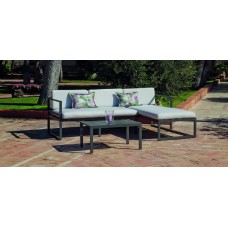 Salon De Jardin Sofa Corner Chenit-99 Finition Anthracite Tissus Gris Clair Mariland Dralon